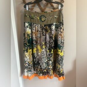 Mystery Mixed Floral Beaded Rosette Cotton Midi Skirt M